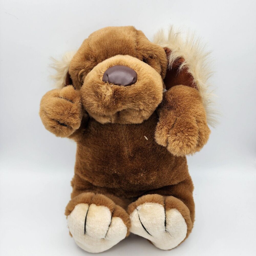 Vtg Union Toy Brown Dog Plush 15" Big Feet Floppy Fuzzy Ears Leather Nose 1982